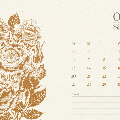 2026 wall printable calendar floral lino prints linogravure ochre color linocut prints monthly botanical wall decor illustrated 11x17in modern kitchen farmhouse wall decor christmas present instant download hydrangea mushroom lotus magnolia birds poppies  bellflowers peonies sunflower snake  rose autumn laves chrysanthemum