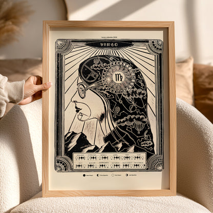 personalized zodiac 2026 moon phases lunar calendar female portrait art deco large linocut prints printable wall art bedroom decor girlfriend new year gift ideas digital poster mother astrology inspired landscape home office contemporary modern chart black bedroom INSTANT DOWNLOAD Dark Academia Mystical boho bohemian classical illustrated workspace coworker new apartment holiday xmas teacher housewarming homeowner friend downloadable aesthetic self sister gift for her girlfriend aunt new year gift
