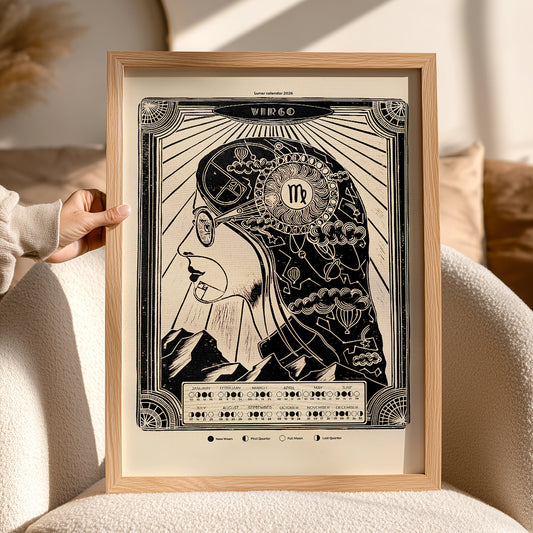 personalized zodiac 2026 moon phases lunar calendar female portrait art deco large linocut prints printable wall art bedroom decor girlfriend new year gift ideas digital poster mother astrology inspired landscape home office contemporary modern chart black bedroom INSTANT DOWNLOAD Dark Academia Mystical boho bohemian classical illustrated workspace coworker new apartment holiday xmas teacher housewarming homeowner friend downloadable aesthetic self sister gift for her girlfriend aunt new year gift
