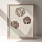 Cottagecore autumn circle abstract leaves monotype print Brown farmhouse original artwork for Living room decor