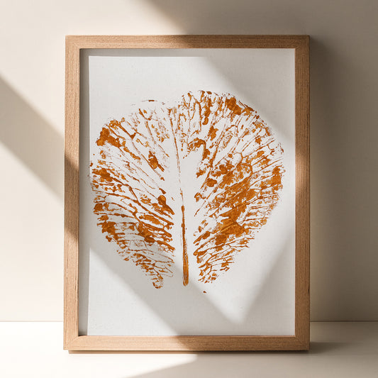 monotype print ochre color abstract art relief leaf plant lover gft original artwork contemporary bedroom wall decor modern kitchen  thankful christmas gift hostess cottagecore large abstract monoprint autumn one of a kind rustic fall printmaking entryway thanksgiving home office minimalist nature lover grandmother farmhouse  summer new home thankful to say thanks texture farm thanksgiving table xmas seasonal mother thank you foraged self sister mom mother apartment godmother wife woman Her
