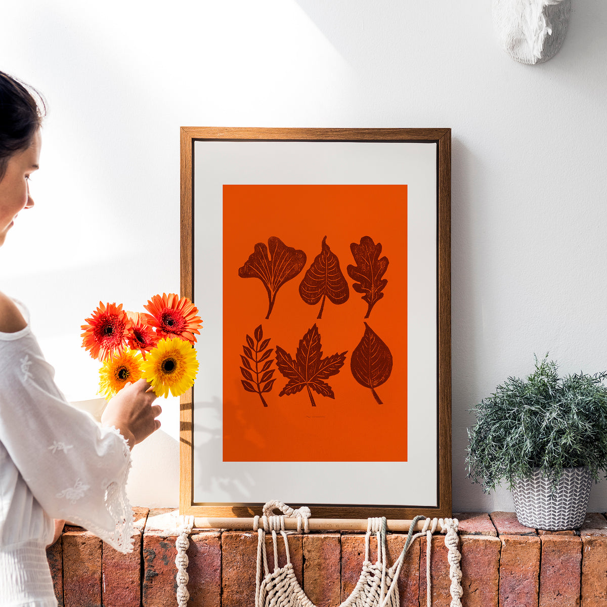 Autumn Orange brown minimalist rustic foraged nature leaves plant printable wall art large linocut prints warm earth tones living room treat yourself digital poster forestcore decor botanical lino linogravure instant download 
going away gift for coworker, godparent gift, godmother gift, girlfriend gift, One of a Kind Fall Gift, Gratitude Gift for Mentor, gift for the home, gift for best friend, female, foraged wall art, Floral wall art, Farmhouse wall decor, farm kitchen wall art, entryway wall art