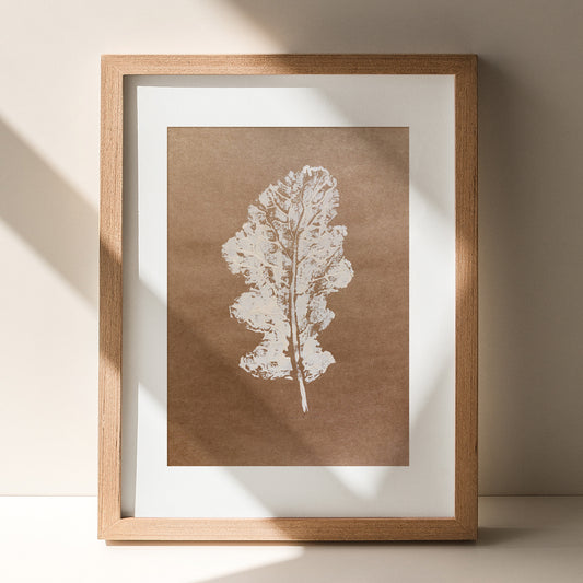 beige acrylic monotype print mocha mousse color leaf original artwork printmaking modern kitchen farmhouse decor bedroom wall art one of kind fall botanical gift for her monoprint grandmother cottagecore autumn hostess rustic fall relief entryway thanksgiving home office minimalist nature lover farmhouse christmas plant summer new home thankful to say thanks texture farm thanksgiving table entryway xmas seasonal mother thoughtful thank you foraged self sister mom mother godmother wife woman