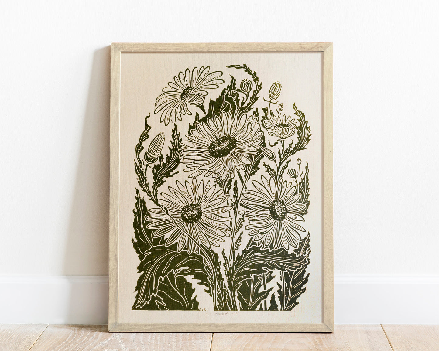 Vintage daisy flowers Linocut print Original relief artwork for Plant lover gift wall hanging, unique wall art, trendy wall art, thank you gift boss, teacher appreciation gift, Summer wall art, Spring wall art, sister in law gift, shelf decor, self gift, rustic wall art, retirement gift, realtor closing gift, Plant print, plant lover gift, original artwork, one of a kind