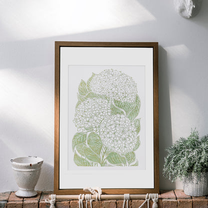 Lime cream hydrangea flowers Linocut print Wall hanging art decor  farm kitchen wall art, farm decor, easter gift, dorm room decor, diy gift, Dining Room Decor, daughter in law gift, cottagecore wall art, Botanical wall art, bookshelf decor, Bedroom wall art, aunt gift, Aesthetic wall art, office wall decor