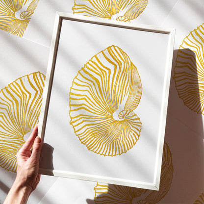 abstract gold sea shell large linocut print maritime living  summer wall art hampton decor bedroom original artwork classical style relief block island luxe lino linogravure Resortcore Tourist-Chic printmaking handprint midimalism, maritime living art, nautical, hampton, coastal
kitchen wall art, Entryway illustration print, Housewarming gift, guest bedroom, hostess gift, home gift unique, heirloom gift, handmade gift for women, handmade gift for the home, grandmother gift, grandma gift, going away gift