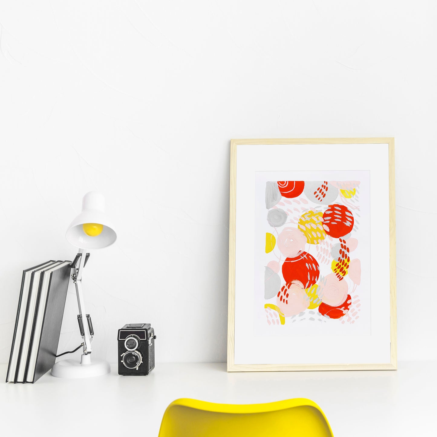 Pink yellow red gray affordable fine art modern abstract color therapy gouache painting kids room hallway wall home office one of a kind discounted sale positive energy 
office wall decor, nurse gift, niece gift from aunt, new mom gift, new job gift, New home gift, new grandma gift, new apartment housewarming gift, new apartment gift, eclectic, minimalist Nature original art mothers day gift ideas, mothers day gift from daughter, mothers day gift, mother in law gift