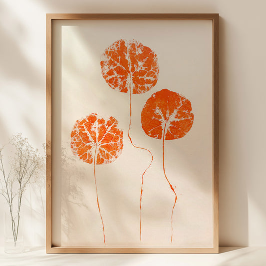 Cottagecore Monotype Print Japanese Red Circle Leaves Modern Original Artwork Farmhouse Bedroom Wall Art Christmas Hostess Gift One of Kind japandi wabi sabi  wall hanging, unique wall art, trendy, thank you gift, boss, teacher appreciation gift, Summer, Christmas, Spring wall art, sister in law gift,&nbsp; self gift, rustic wall art, retirement, One of a Kind Holiday Gift, Relief print, realtor closing gift, Printmaking art, plant lover gift, original illustration, Thank You Gift, original artwork
