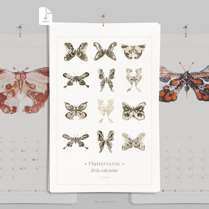 large wall art printable 2026 illustrated calendar abstract butterflies monthly planner bedroom decor new year gift ideas INSTANT DOWNLOAD 11x17 lunar moon phases monotype prints vintage retro modern contemporary living room home office digital insect moth new apartment dining room present hostess monoprint downloadable scandinavian minimalist illustration moody aesthetic dorm laundry mindfulness new home gift self housewarming heirloom mom mother wife gift for her sister girlfriend coworker