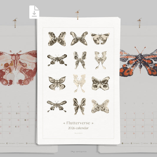 large wall art printable 2026 illustrated calendar abstract butterflies monthly planner bedroom decor new year gift ideas INSTANT DOWNLOAD 11x17 lunar moon phases monotype prints vintage retro modern contemporary living room home office digital insect moth new apartment dining room present hostess monoprint downloadable scandinavian minimalist illustration moody aesthetic dorm laundry mindfulness new home gift self housewarming heirloom mom mother wife gift for her sister girlfriend coworker