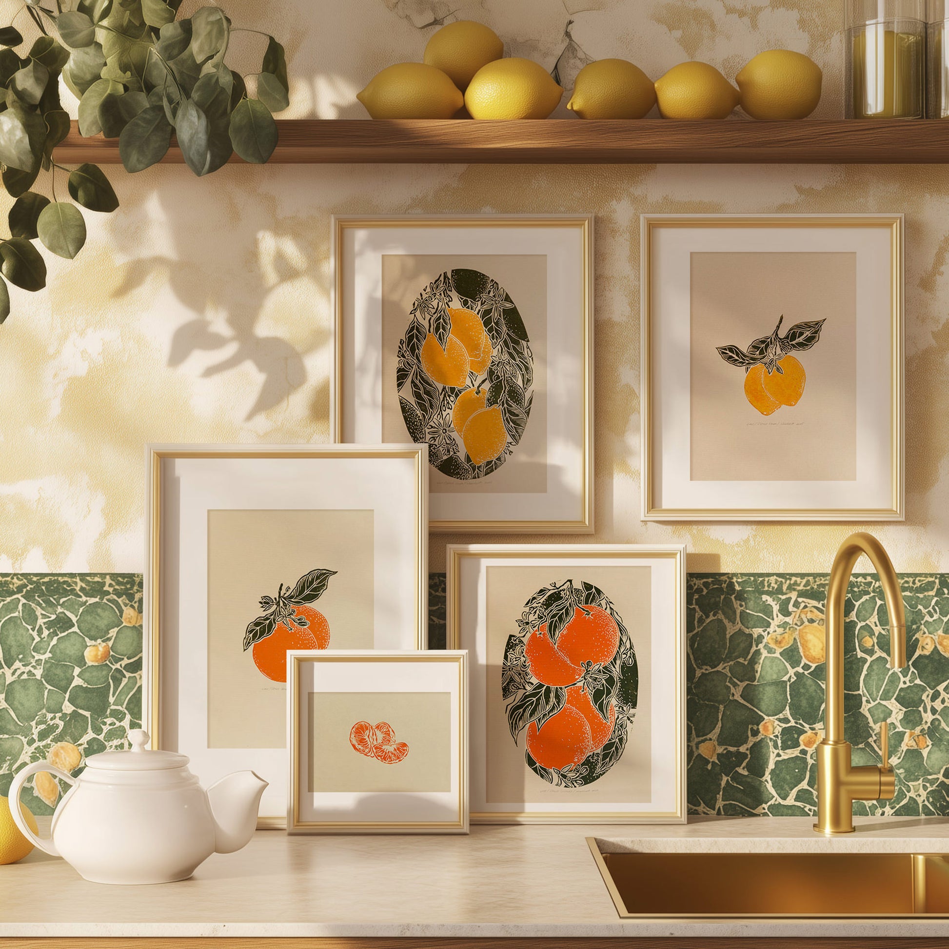 Gallery Wall Set of 7 Linocut Print Vintage Orange Clementine Lemon Slices Fruits Mandarin Artwork Original Art Kitchen Botanical Decor
 one of a kind, office wall decor, nurse gift, niece gift from aunt, new mom gift, new job gift, New home gift, new grandma gift, new apartment housewarming gift, new apartment gift, nature wall ar, nature print, Nature original art, nature lover gift, mothers day gift ideas, mothers day gift from daughter, mothers day gift, mother in law gift, mom birthday gift, Modern