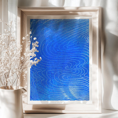 blue water relief flexible plexiglass linocut print original artwork japanese wall art nautical decor mid century modern bathroom lino printmaking abstract christmas gift hampton minimalist lines coastal scandinavian linogravure bedroom ocean contemporary maritime living block handprint decoration geometric unique dopamine eclectic chinese boho bohemian textured trendy aesthetic above bed man cave new apartment housewarming gift dining room dorm entryway heilroom laundry home office hostess