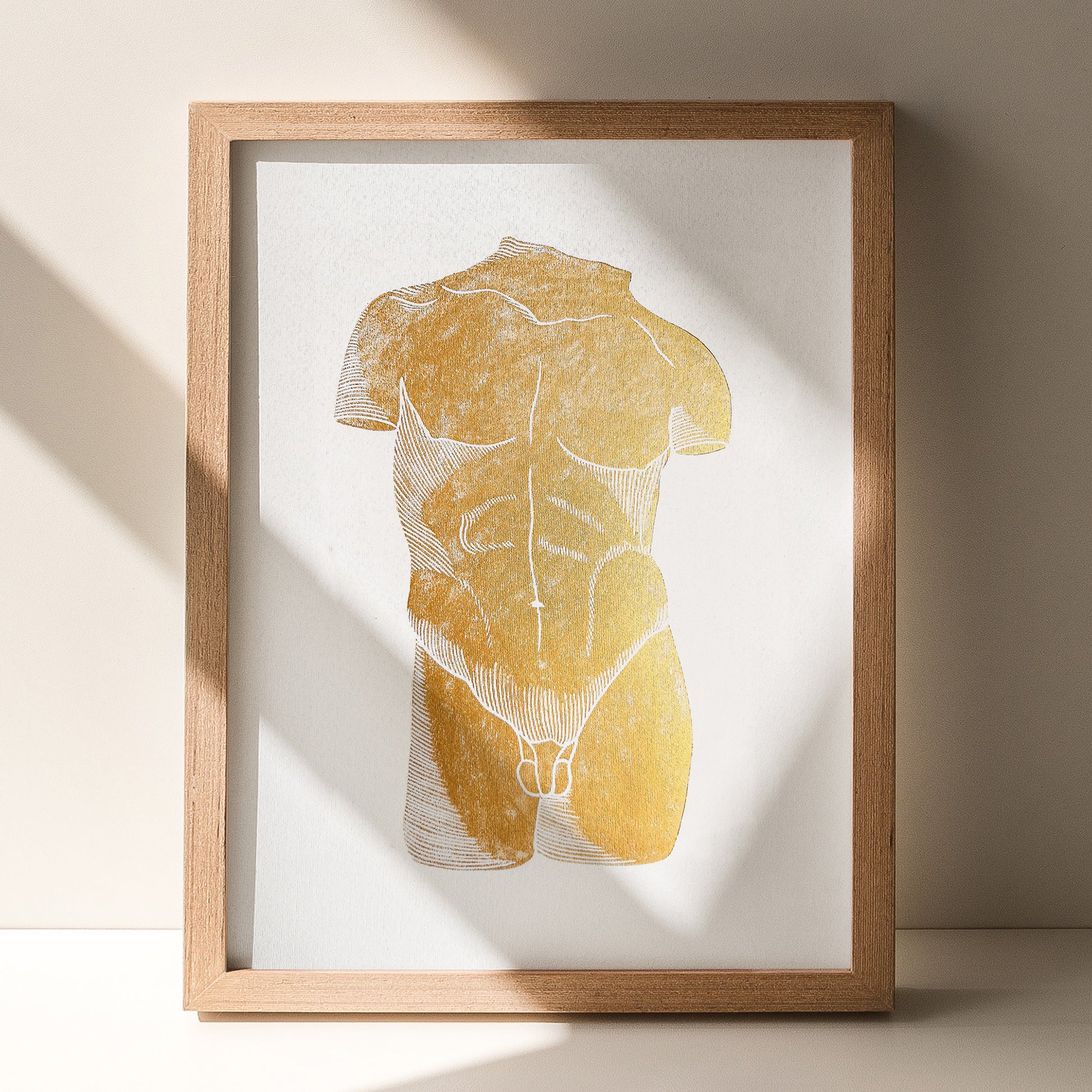 gold nude bust man cave decor large linocut print antique sculpture original artwork midimalism bathroom aesthetic classic self gift husband present gift for him vanity area decor modern linogravure lino monoprint body block relief primary bedroom minimalism best friend handmade home housewarming home office entryway laundry above bed dorm living contemporary bedside headboard powder half bath creative studio workspace staircase glamoratti engraving etching country cottage european countryside