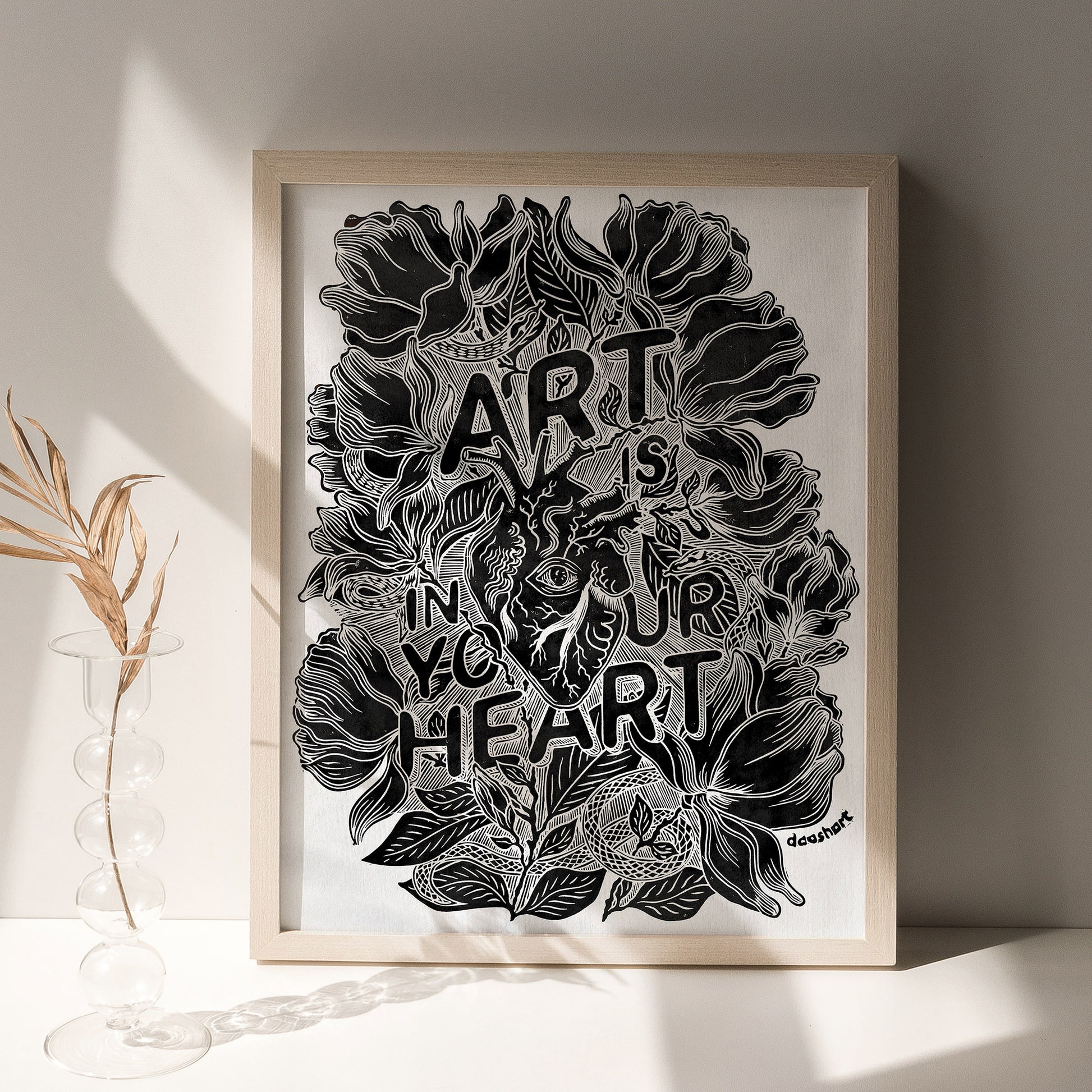 Black white art is in your heart inspirational phrase emotional quote large linocut print botanical lino magnolia flowers home office decor man cave decor sister unique gift relief linogravure monoprint tattoo
 new grandma gift, new apartment housewarming gift, new apartment gift, staircase wall art, eclectic, minimalist Nature original art,&nbsp;mindfulness nature lover gift, reading nook decor, mothers day gift ideas, mothers day gift from daughter, mothers day gift, mother in law gift, mom birthday gift