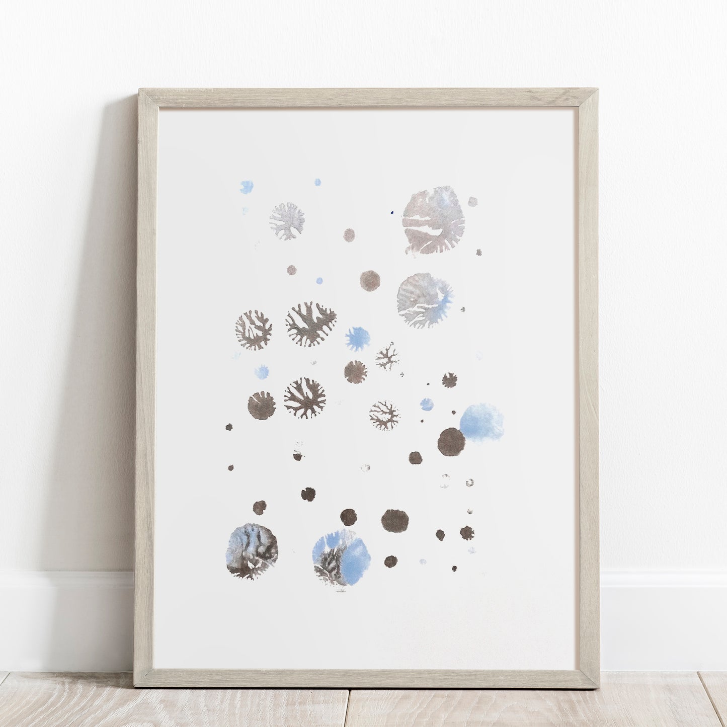 abstract snowflakes monotype print calm holiday winter wall art contemporary rustic christmas bedroom decor scandinavian snow one of a kind monoprint original artwork silver light blue 12x16in living room seasonal printmaking kids entryway unique Minimal Xmas relief texture handprint midimalism dopamine eclectic aesthetic men above bed man cave new apartment contemporary hostess mom mother grandmother godmother for her him boyfriend girlfriend sister daughter bathroom home office decoration