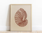 Beige and brown sea shell art Linocut print art for Bedroom or bathroom wall decor UNFRAMED