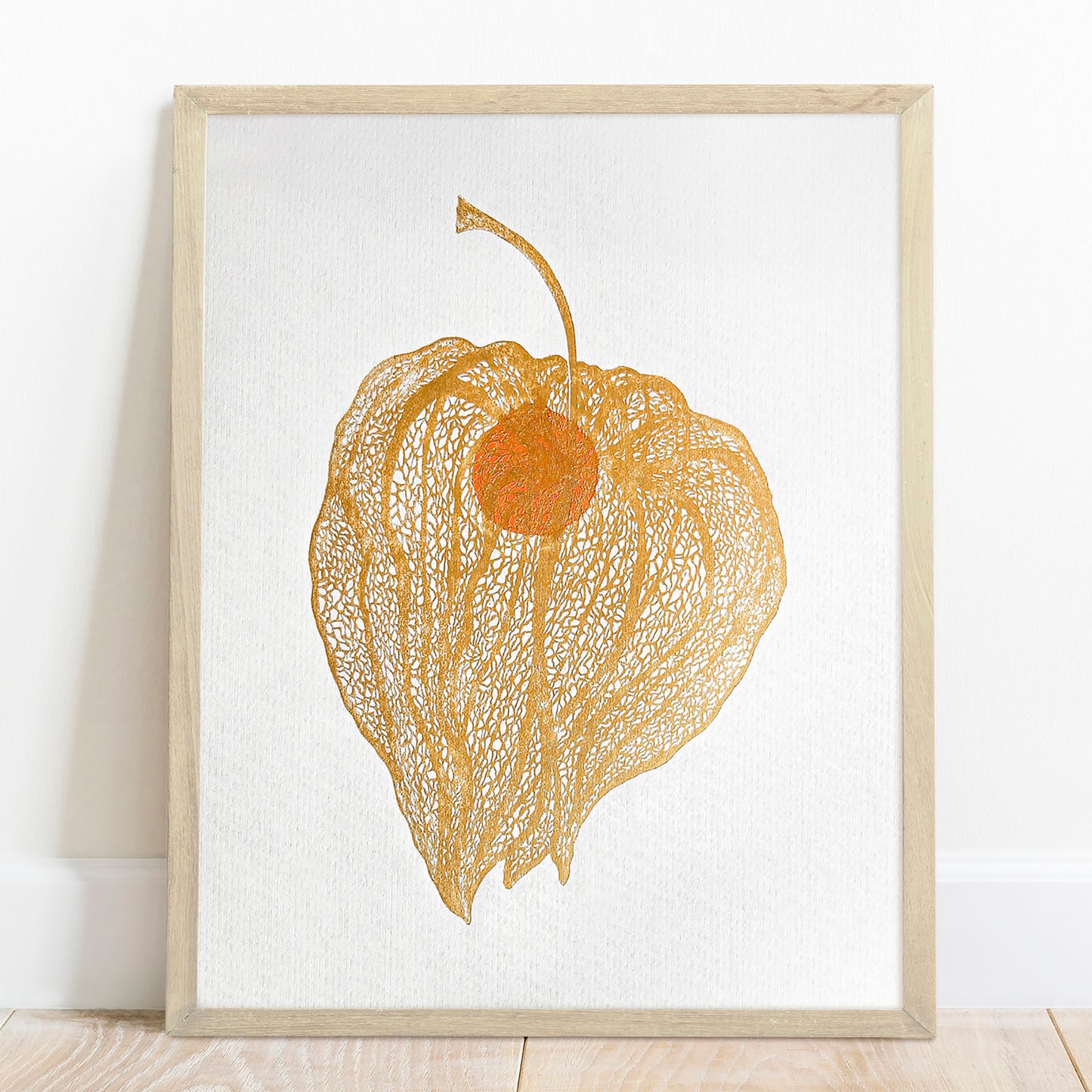 Gold physalis plant and Orange berry Linocut print wall hanging, unique wall art, trendy wall art, thank you gift boss, teacher appreciation gift, autumn wall art, sister in law gift, shelf decor, self gift, rustic wall art, retirement gift, realtor closing gift, Plant print, plant lover gift, original artwork, one of a kind, nurse gift, niece gift from aunt, new mom gift, new job gift, New home gift, new grandma gift