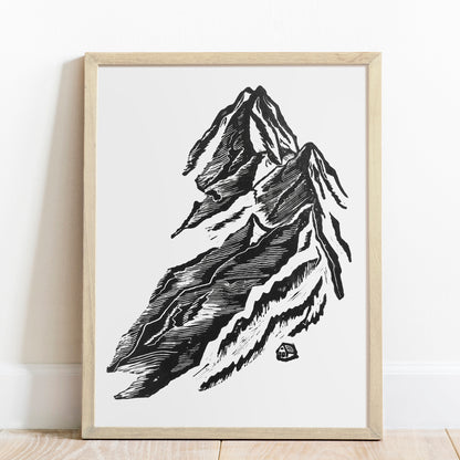 Black mountain with house Linocut print Wall art hanging decor realtor closing gift, original artwork, one of a kind, nurse gift, niece gift from aunt, new mom gift, new job gift, New home gift, new grandma gift, new apartment housewarming gift, new apartment gift, nature wall art, Nature original art, nature lover gift, mothers day gift ideas, mothers day gift from daughter, mothers day gift, mother in law gift