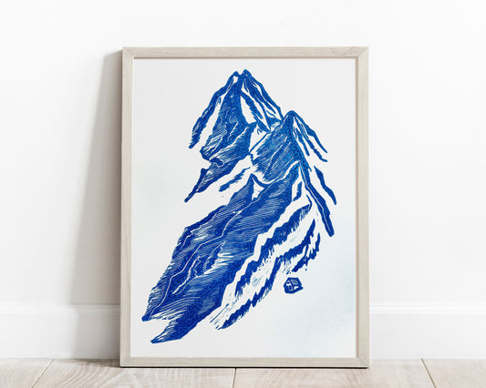 Holiday winter wall art Blue mountains with house Linocut print Bedroom decor Original artwork for New home gift UNFRAMED, Lino print, Bathroom wall art, Linogravure, Snowy mountains, Housewarming gift, Aesthetic wall art, Bedroom wall decor, printmaking handmade art decor