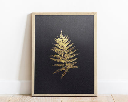 Monotype print	Bedroom wall decor	Living room wall art	Nature lover gift	Printmaking art	relief print	Gold and black art	Fern textured plant	Foraged wall decor	Original artwork	Farm kitchen art	cottagecore wall art	Botanical artwork