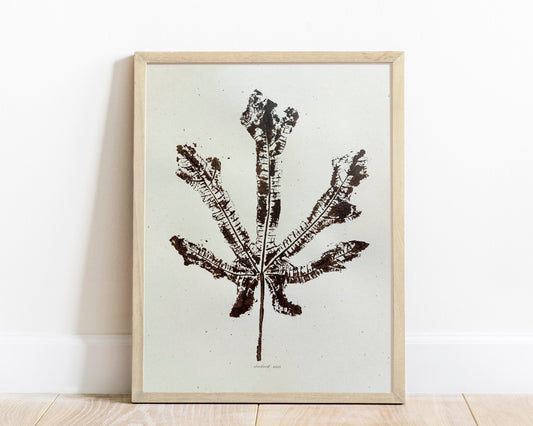 Brown fig beige leaf art original Nature lover gift Plant monotype print Modern textured wall printmaking relief artwork Bedroom decor living room mono farmhouse one of kind rustic New first home minimalist simple farm kitchen dining