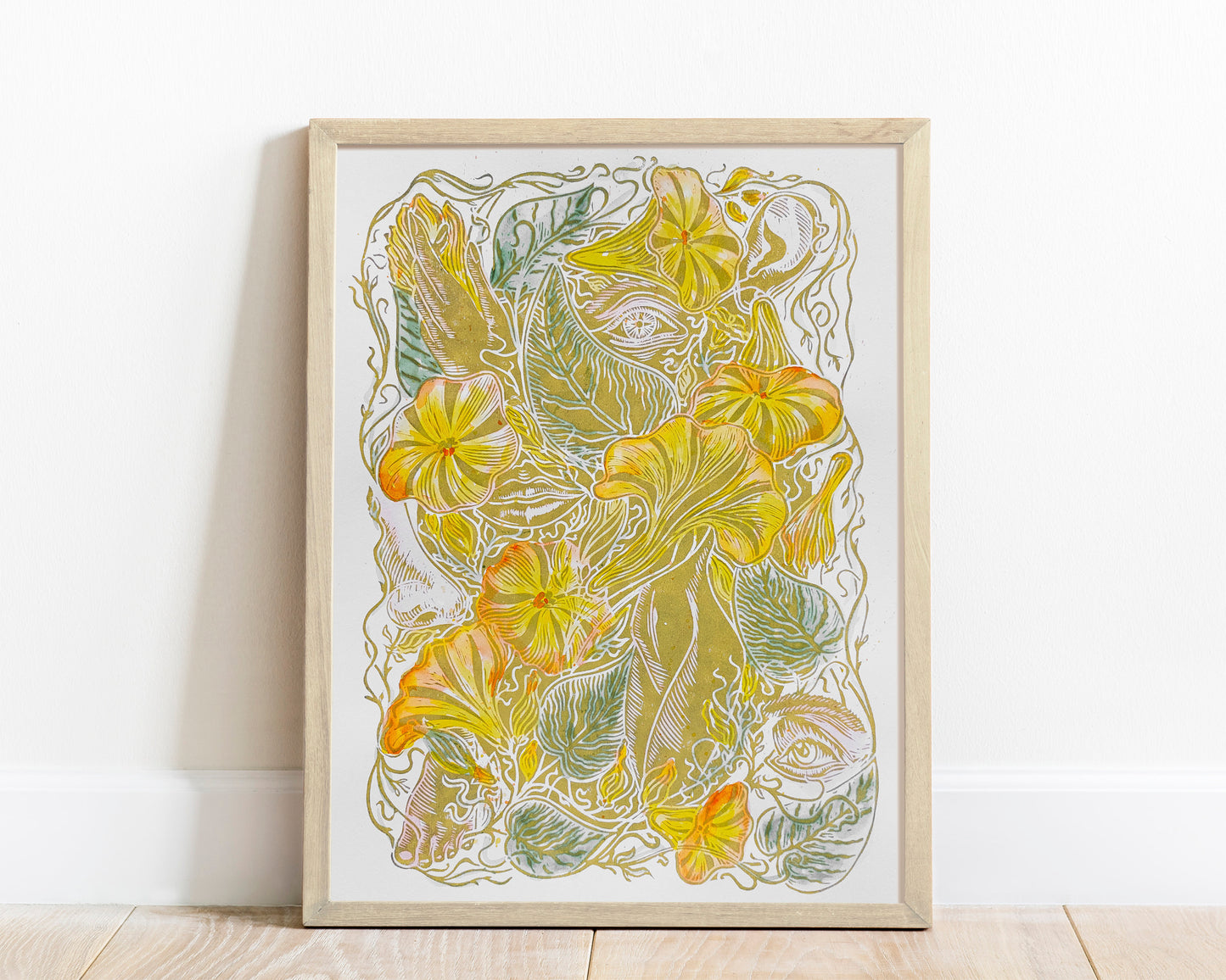 Linocut print
Original artwork
Housewarming gift
cottagecore lover
Body parts people
Floral farm Plant
Linogravure lino
Human among nature
flowers Botanical
relief wall art
Foraged bedroom
decor printmaking
yellow petunia bells