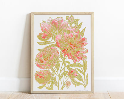 Watercolor Pink
Peonies Flowers
Green Plant Farm
Linocut Print
Summer Wall Art
Original Artwork
Botanical Kitchen
Bedroom Decor
Nature Lover Gift
Lino print
Linogravure
Printmaking Art
Farmhouse Gift