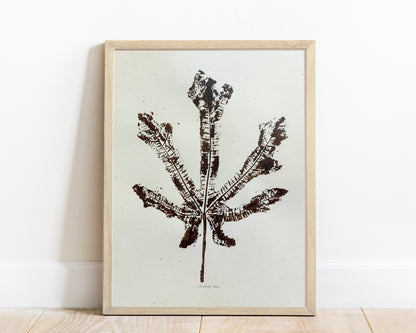 Brown vintage textured fig leaf and Gold paper Monotype print