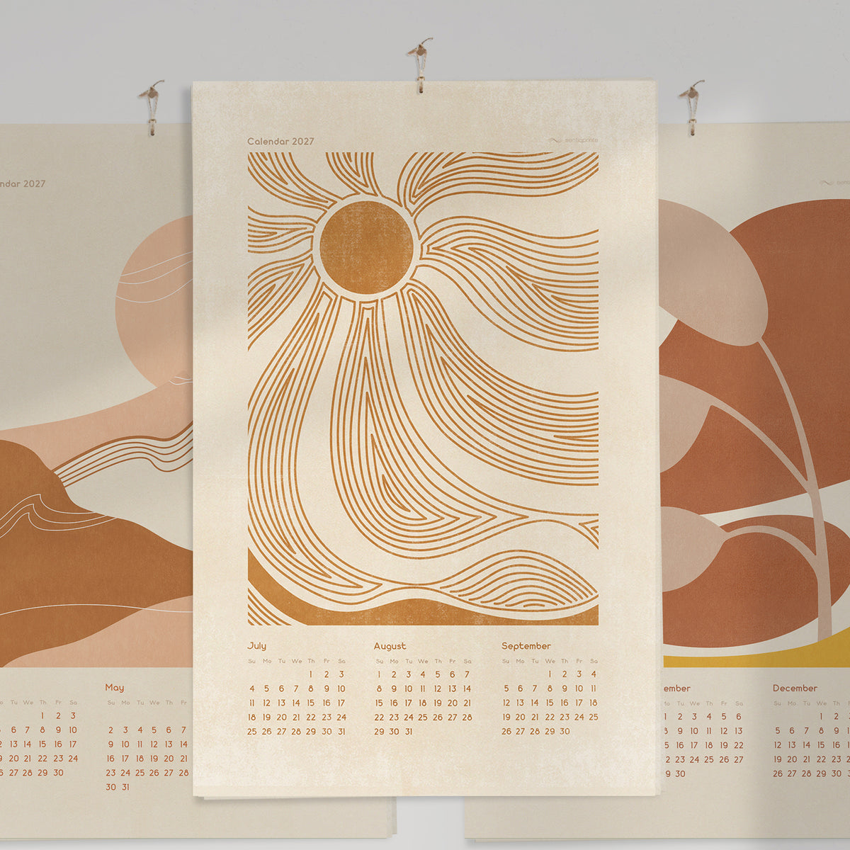 boho 2027 wall printable calendar abstract neutral terracotta color landscape lines neutral 11x17in mountains sun moon plant illustrated calendar INSTANT DOWNLOAD new year 2027 gift minimalist modern kitchen bedroom digital product contemporary beige vertical illustration dining room teacher coworker housewarming new homeowner friend home office nature lover large downloadable aesthetic hanging mother grandmother sister self wife women hostess girlfriend artistic christmas for her mom mother