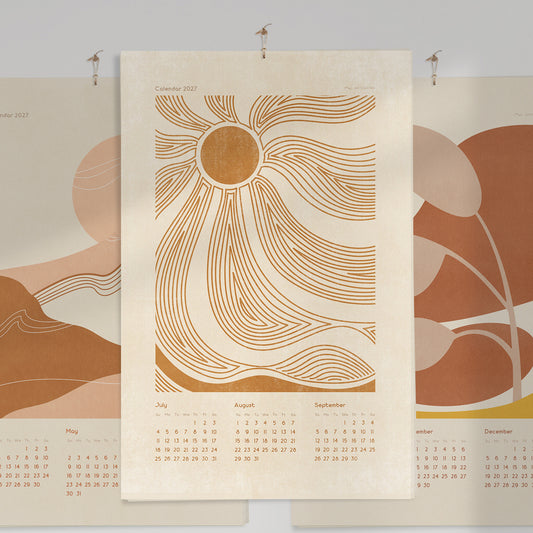 boho 2027 wall printable calendar abstract neutral terracotta color landscape lines neutral 11x17in mountains sun moon plant illustrated calendar INSTANT DOWNLOAD new year 2027 gift minimalist modern kitchen bedroom digital product contemporary beige vertical illustration dining room teacher coworker housewarming new homeowner friend home office nature lover large downloadable aesthetic hanging mother grandmother sister self wife women hostess girlfriend artistic christmas for her mom mother