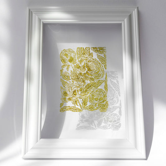 retro cottagecore peony flowers linocut print flexible plexiglass relief monoprint sage green color floral lino print original artwork window nook decor living room wall art self wife gift ideas rustic linogravure mother study room laundry room handprint hallway above bed reading nook grandmother gift nature present staircase home hostess farmhouse kitchen block bedroom sister botanical printmaking farm sister mom mother new apartment godmother wife woman dining Entryway housewarming living room
