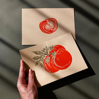 vintage cottagecore tomatoes berry nature linocut print mini gallery wall set of 2 piece farmhouse kitchen original artwork berries slice european countryside dining room decor relief printmaking rustic linogravure sage green engraving etching red beige retro botanical garden harvest pantry relief handprint country cottage home office wall hanging mini block hand carved unique gift ideas plant dopamine eclectic moody farm chateaucore summer dorm laundry shelf entryway new housewarming old world