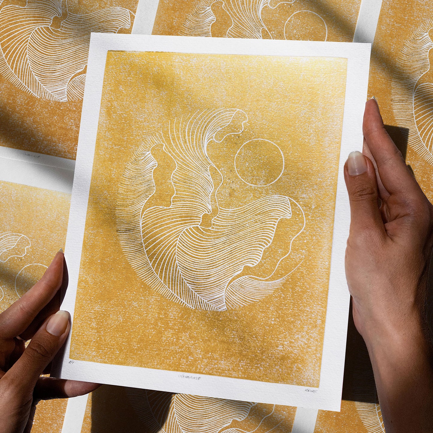 Gold abstract lines ocean waves 8x10 inches mini landscape linocut print minimalist lino art european countryside original artwork hampton wall organic modern linogravure 
hand carved, wall hanging, unique Vintage art, unique wall art, trendy wall art, thank you gift boss, teacher appreciation gift, Summer wall art, large wall art, sister in law gift, shelf decor, self gift, rustic artwork, Retro scandinavian artwork, handprint, retirement gift, Relief print, realtor closing gift, Printmaking art, original 