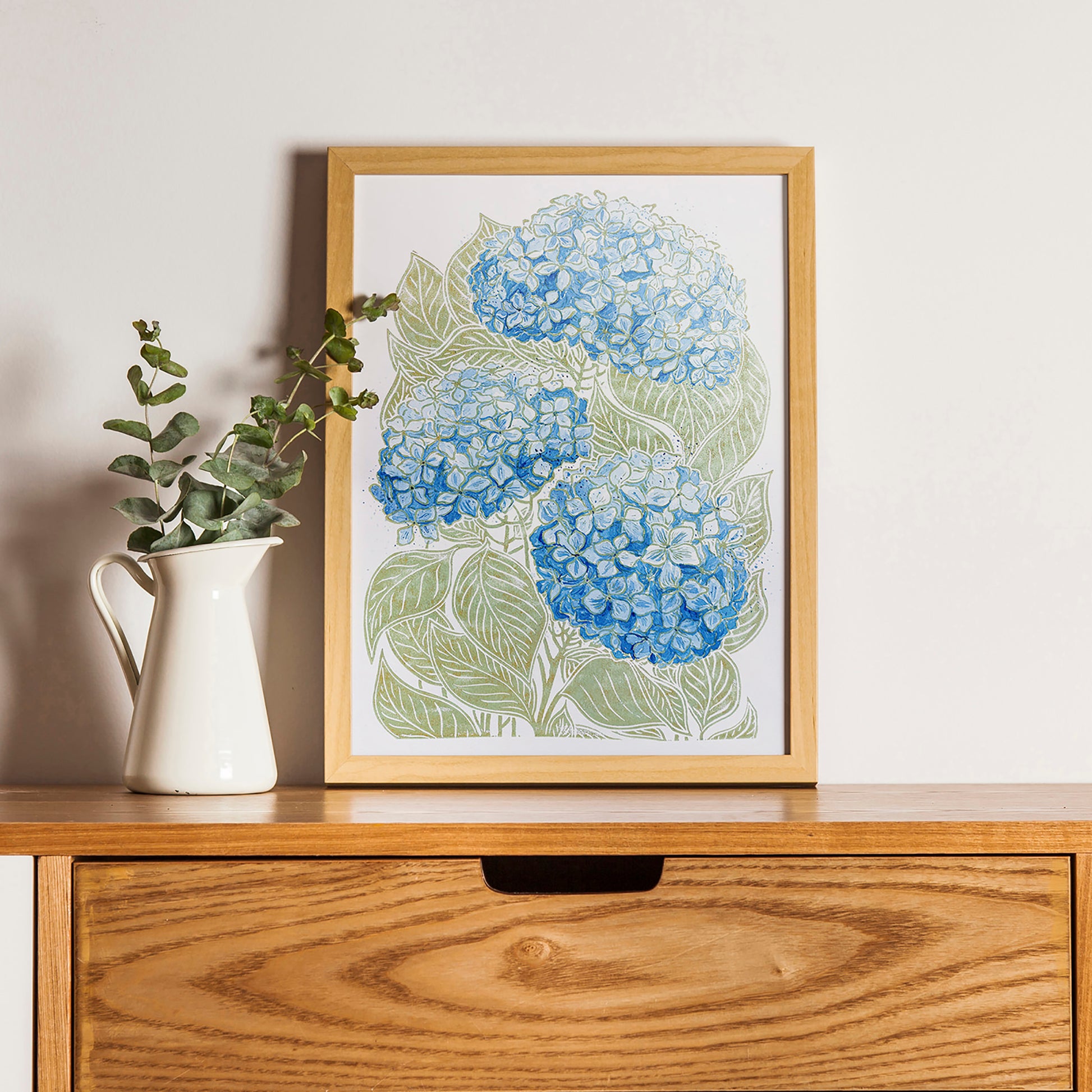 Lime cream green and blue watercolor hydrangea flowers Linocut print lino print, linogravure. printmaking, relief print, block print, wall hanging, unique wall art, trendy wall art, thank you gift boss, teacher appreciation gift, Summer wall art, Spring wall art, sister in law gift, shelf decor, self gift, rustic wall art, retirement gift, realtor closing gift, Plant print, plant lover gift, original artwork, one of a kind, nurse gift, niece gift from aunt, new mom gift, new job gift, New home gift