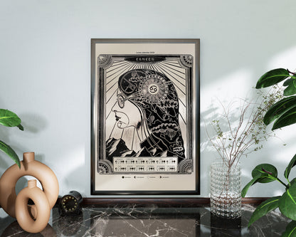 Personalized zodiac saying Lunar calendar 2025 poster with Female portrait linocut prints