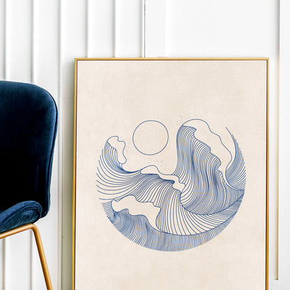 Blue abstract lines waves and sun digital poster printable wall art hampton Maritime Living coastal going away gift for coworker, employee appreciation gift, pass the gift game, realtor closing gift, fathers day gift, grandpa gift, new dad gift, sister birthday gift, boyfriend gift, couple gift, best friend gift, girlfriend gift, sister gift, big sister gift, daughter gift, best man gift, wife gift, brother gift