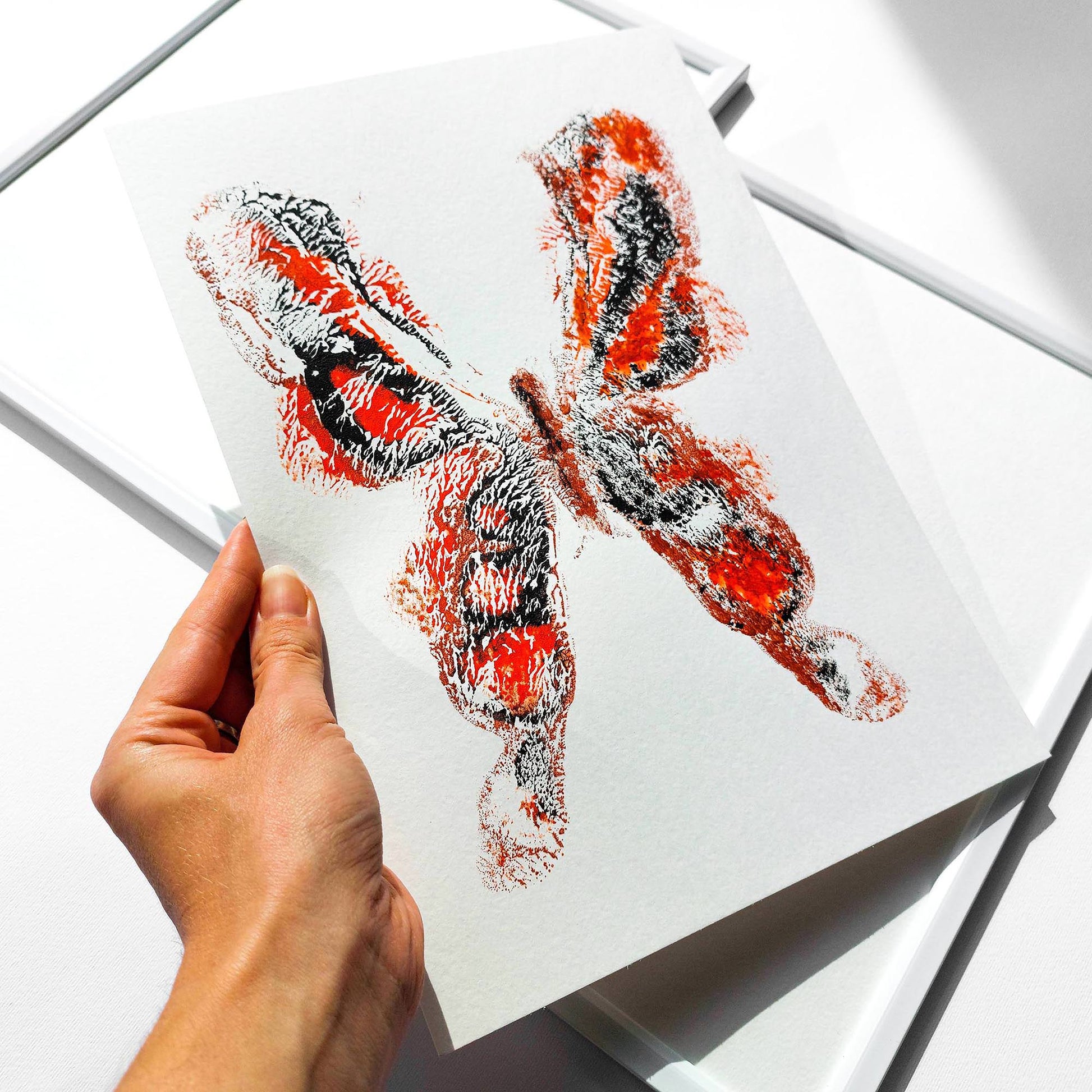 Red black abstract butterfly monotype print nordic minimalist relief acrylic original artwork handprint contemporary insect office meditation one of a kind 
wall hanging, unique wall art, trendy, thank you gift, boss, teacher appreciation, Christmas,&nbsp;sister in law gift, self gift, rustic wall art, retirement, One of a Kind Holiday Gift, Relief print, realtor closing gift, Printmaking art, original illustration, Thank You Gift, original artwork, contemporary, office wall decor, nurse 