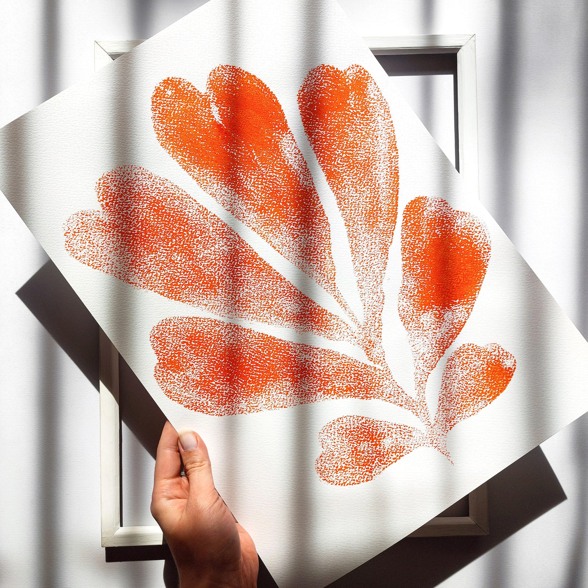 Red trendy monoprint nordic scandinavian abstract heart plant relief handprint large monotype print quiet luxury original artwork one of a kind spring t glamoratti wall art primary bedroom elegant botanical neutral hampton living rustic new home gift printmaking modern unique eclectic mid century modern aesthetic girly acrylic pastel wall hanging nature kitchen dining room preppy dorm laundry entryway home office self handmade housewarming staircase wilderkind romantic engraving etching style