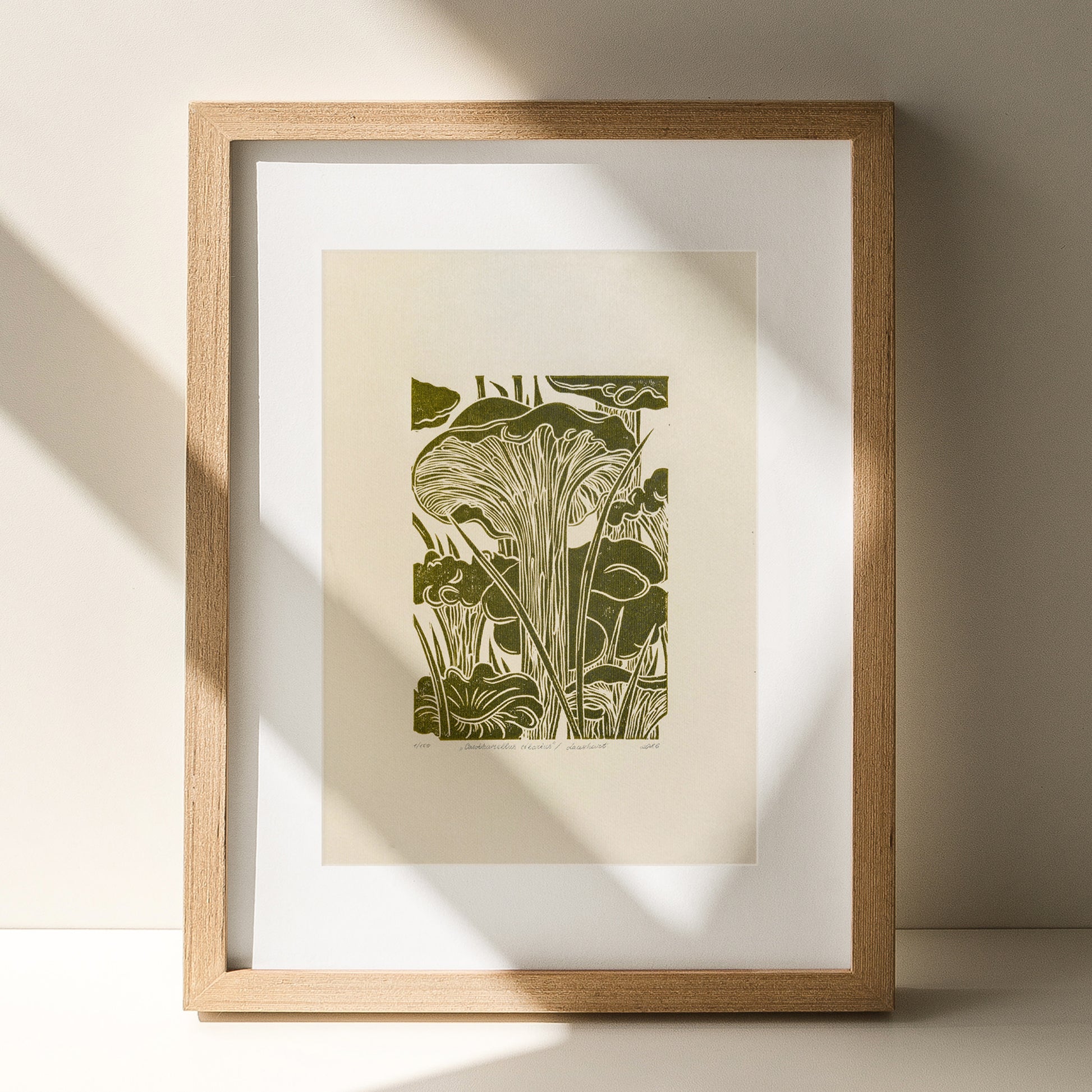 retro cottagecore chanterelle cushroom linocut print sage green color relief monoprint original artwork vintage kitchen pantry decor mother gift ideas whimsical wall art rustic linogravure forestcore lino
 wall hanging, unique wall art, trendy, thank you gift, boss, breakfast nook, teacher appreciation gift, Summer, Spring wall art, herb botanical, english country cottage, pantry wall, european countryside, poetic, slow living, eastern european, sister in law gift, self gift, rustic wall art, retirement
