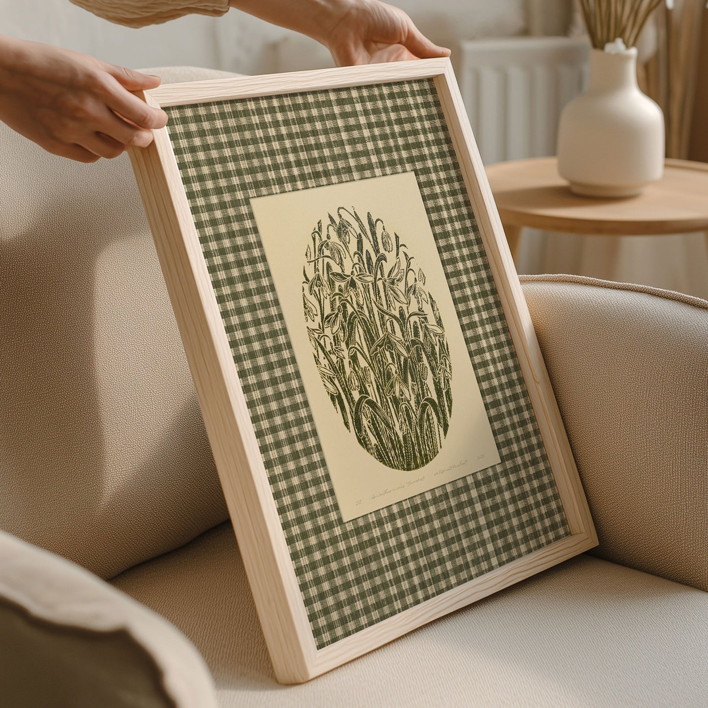 Sage green retro cottagecore gingham snowdrop flowers large linocut prints spring winter foraged printable wall art english cottage checkered decor mom gift ideas digital poster floral lino rustic linogravure farmhouse living room grand millennial botanical monochrome antique illustration plant lover dining chateaucore hostess earth tones downloadable nature bedroom instant download home office housewarming laundry mother grandmother sister self wife women girlfriend Entryway reading nook