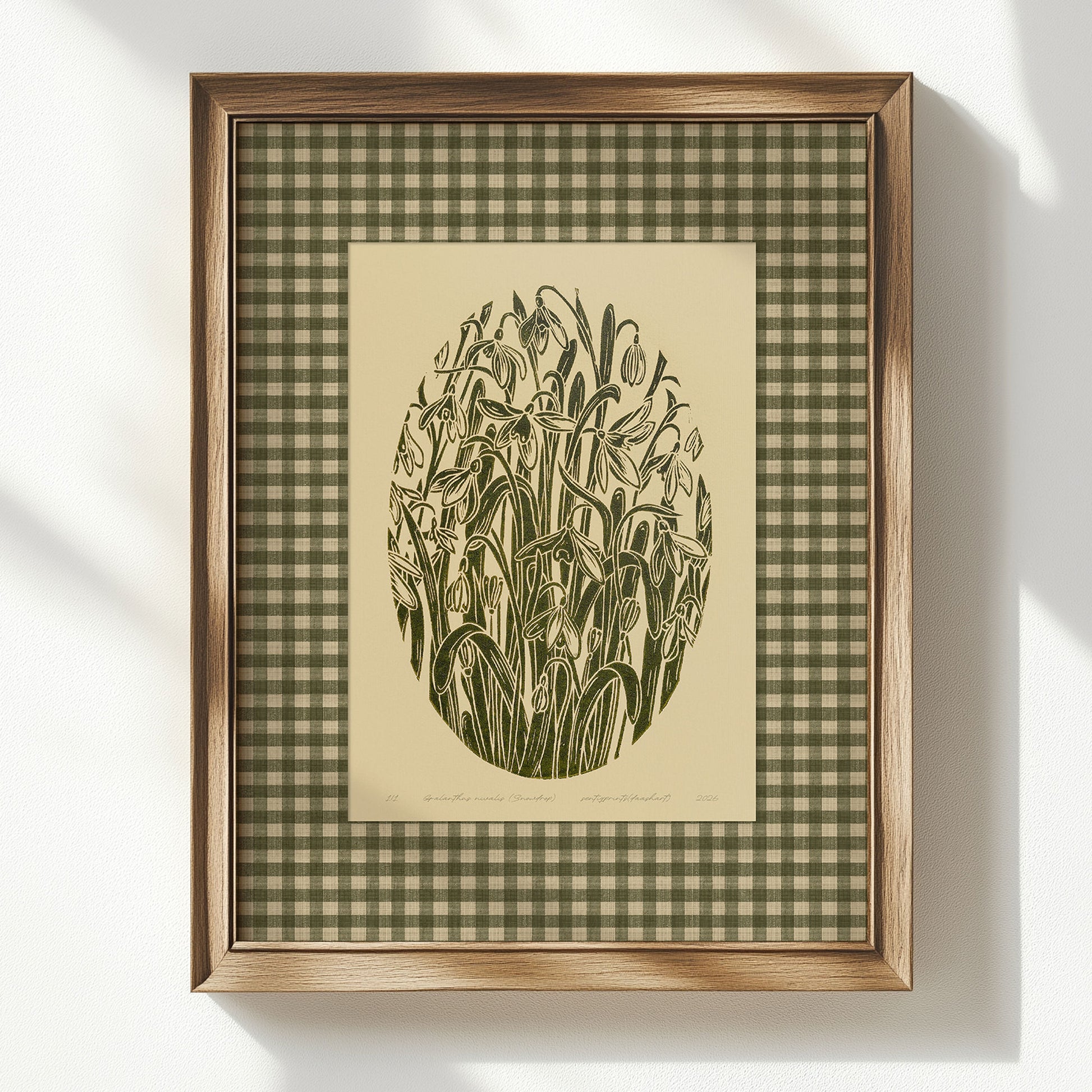 Sage green retro cottagecore gingham snowdrop flowers large linocut prints spring winter foraged printable wall art english cottage checkered decor mom gift ideas digital poster floral lino rustic linogravure farmhouse living room grand millennial botanical monochrome antique illustration plant lover dining chateaucore hostess earth tones downloadable nature bedroom instant download home office housewarming laundry mother grandmother sister self wife women girlfriend Entryway reading nook