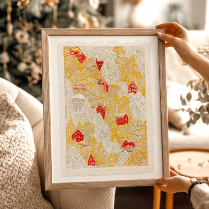 retro lovers present first snow red house printable wall art large linocut prints warm earth tones farm christmas dining room funny kids decor magical forest rustic village hallway digital poster linogravure download Yellow gray funny autumn bedroom instant download holiday season foraged self gift affordable lino download nature thank you mom aesthetic home office housewarming new downloadable hanging moody kitchen dorm laundry mom mother grandmother sister wife women farm hostess girlfriend