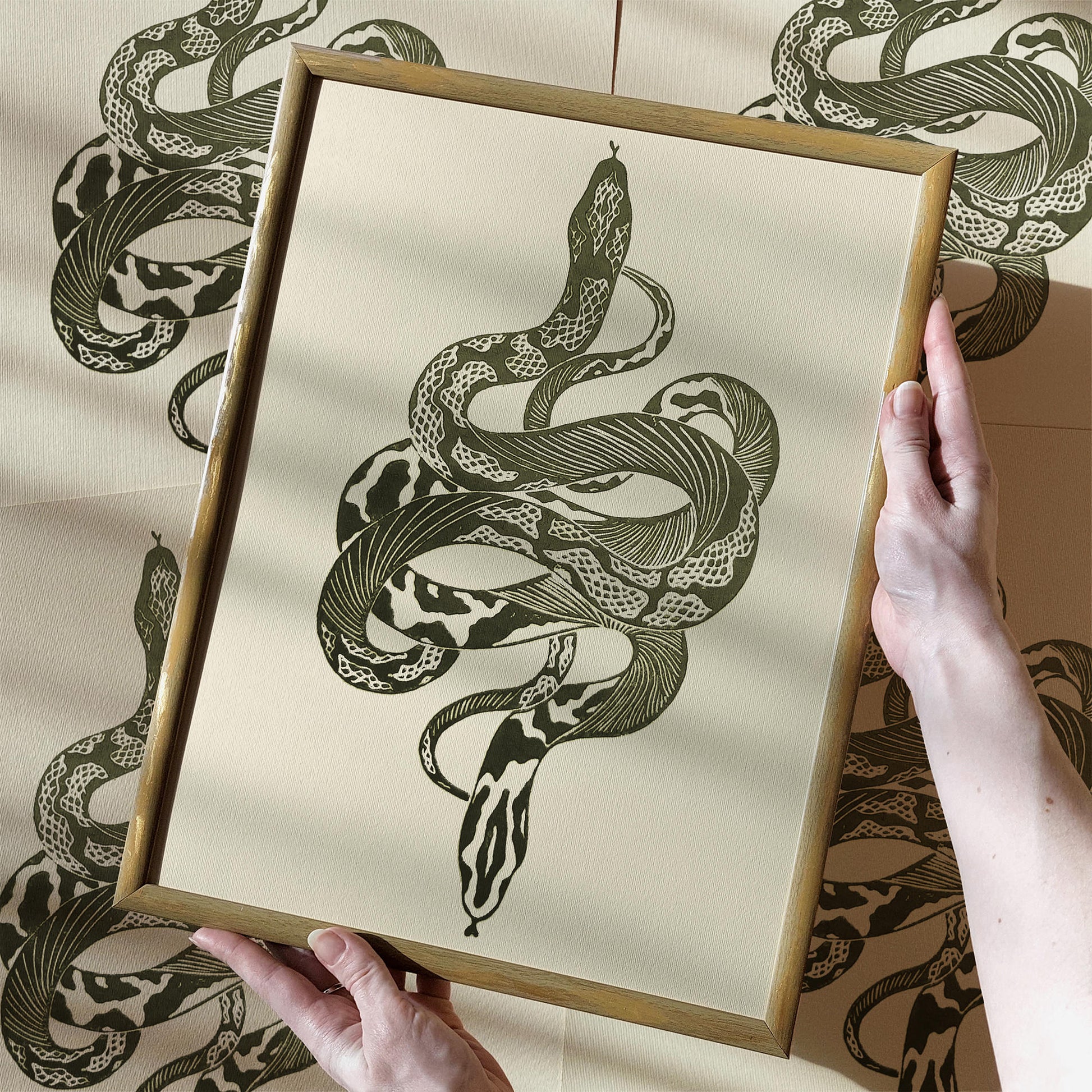 Sage green beige vintage retro  antique tattoo snakes linocut print original artwork living room wall art bedroom wall decor boho wall art lino relief printmaking home office decor self gift
linogravure one of a kind handprint hand carved modern unique midimalism classical style unique gift ideas cottagecore cottage core retro eclectic bohemian aesthetic farmhouse modern kitchen dining room living room coquette dorm laundry above bed decor entryway decordried new home gift housewarming hostess heirloom