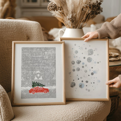 Red gray green light blue silver funny retro winter poster gallery wall set 2 peace christmas tree red car cityscape printable wall art abstract snowflakes large linocut digital poster monotype prints Instant download rustic linogravure kids gaming room hallway decoration relief handprint handmade texture snow contemporary lino neutral home office kids reading nook xmas dining room master bedroom teen seasonal nordic self gift nature downloadable laundry mom mother sister wife women girlfriendß