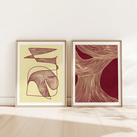 gallery wall set trendy 2026 palette burgundy red cherry neutral woman butter yellow color relaxing abstract contemporary lines set of 2 peice printable wall art primary bedroom artist studio decor aesthetic prints digital poster minimalist nature earth tones spa bathroom instant download mid century modern powder above bed she shed gifts meditation reading nook apartment downloadable yoga laundry wellness home therapist office geometric living spa staircase her sister mom mother him mindfulness
