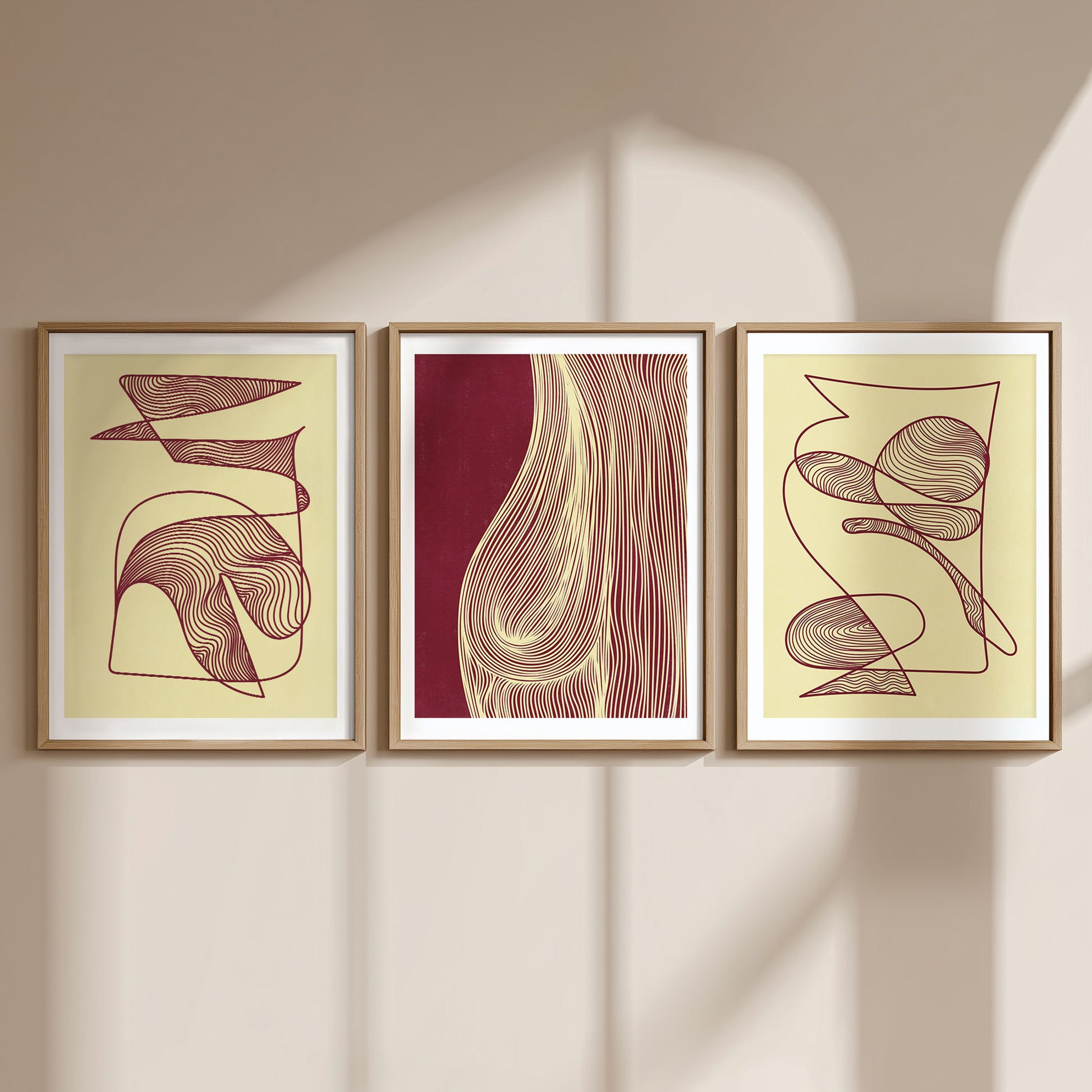 trendy 2026 palette gallery wall set butter yellow color burgundy red cherry relaxing abstract contemporary lines set of 3 piace printable wall art primary bedroom spa bathroom decor nordic scandinavian aesthetic prints digital poster
 textured soft neutral contemporary art boho wall decor earth tone calm aesthetic creative workspace bedroom modern kitchen dining room bathroom plant baby shower godparent godfather gift mother in law daughter in law gift sister in law niece gift from aunt easter law school