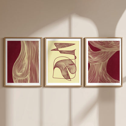 trendy 2026 palette gallery wall set soft nature woman relaxing abstract contemporary lines set of 3 peice butter yellow color burgundy red cherry printable wall art living room home office decor aesthetic prints digital poster minimalist
 creative workspace bedroom modern kitchen dining room bathroom plant baby shower godparent godfather gift mother in law daughter in law gift sister in law niece gift from aunt easter law school graduation gift nature lover gift thank you heirloom gift living room
