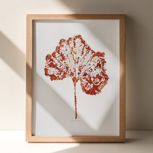 Cottagecore Relief Leaf Monotype Print Modern Entryway Wall Art Autumn Decor Original Artwork Nature Lover Thankful Gift One of a Kind  wall hanging, unique wall art, trendy, thank you gift, boss, teacher appreciation gift, Summer, Christmas, Spring wall art, sister in law gift,&nbsp; self gift, rustic wall art, retirement, One of a Kind Holiday Gift, Relief print, realtor closing gift, Printmaking art