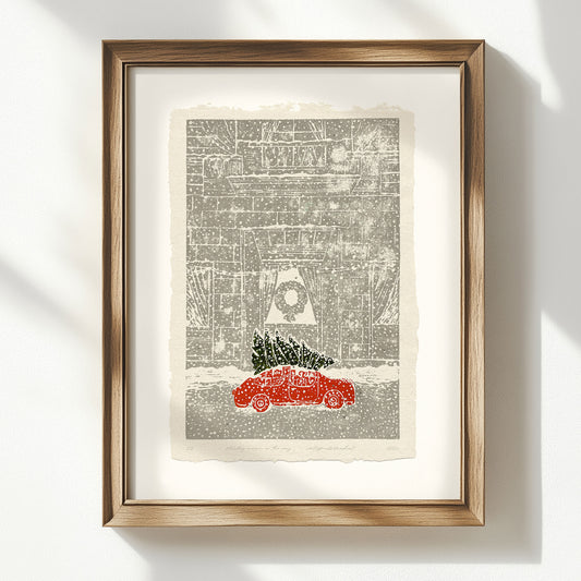 vintage christmas xmas tree red car cityscape printable wall art large linocut prints retro lovers present scandinavian winter nostalgic holiday digital poster fine seasonal december birthday gentle snowy decor gray funny modern magical first snow earth tone kids room bedroom instant download self gift affordable lino download rustic living room nature mom aesthetic office housewarming new downloadable hanging moody kitchen dining dorm laundry mother grandmother sister wife women farm girlfriend