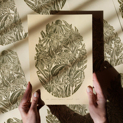 gallery wall set of 2 piece vintage anatomy echinacea purpurea flowers retro linocut print original artwork poison botanical master bedroom window nook decor sister gift floral lino rustic linogravure Sage green monochrome herb botanical staircase mother romantic vintage focal point relief handprint cottagecore living hostess farmhouse mother grandmother professor home office workspace handmade nature lover farm room dining entryway kitchen dorm mom wife woman girlfriend godmother apartment